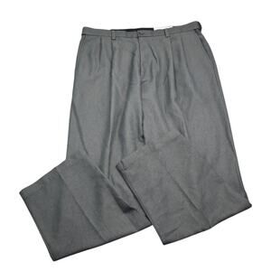 Haggar Pants Mens 36 Gray Straight Mid Rise Pleated Slash Pocket Polyester Zip*